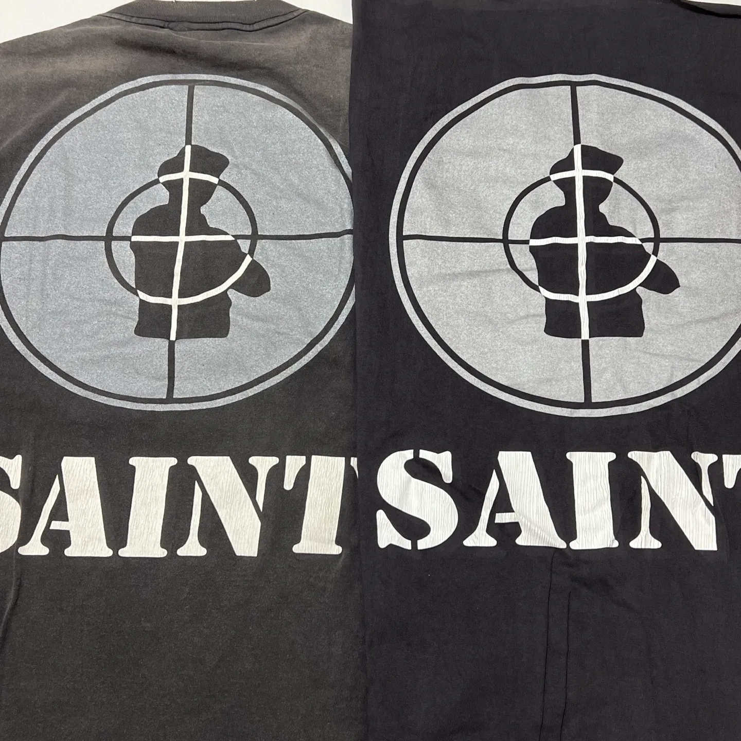 Authentic and consistent, silver paste printing PUBLIC ENEMY x SAINT Mxxxxxx SAINT ENEMY SS TEE full name Public Enemy joint model, targeted enemy short sleeves, washed black S-XL